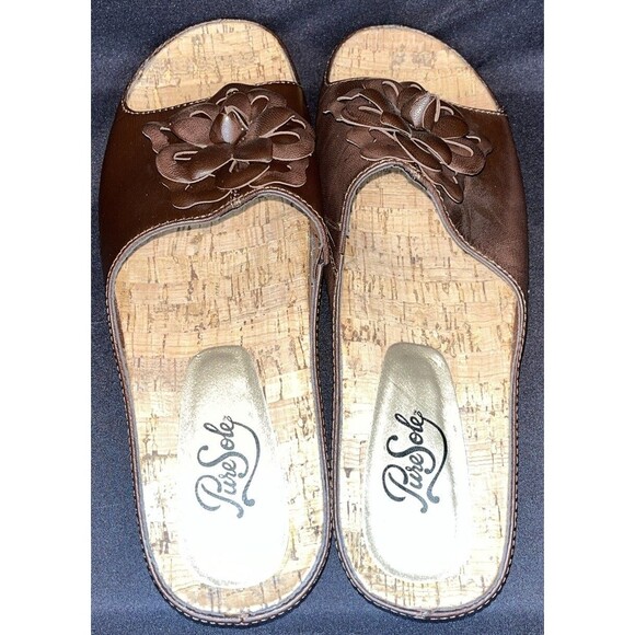 Pure Sole Sandals brown leather with flower accent on the top Women Sz 8 - Picture 11 of 11